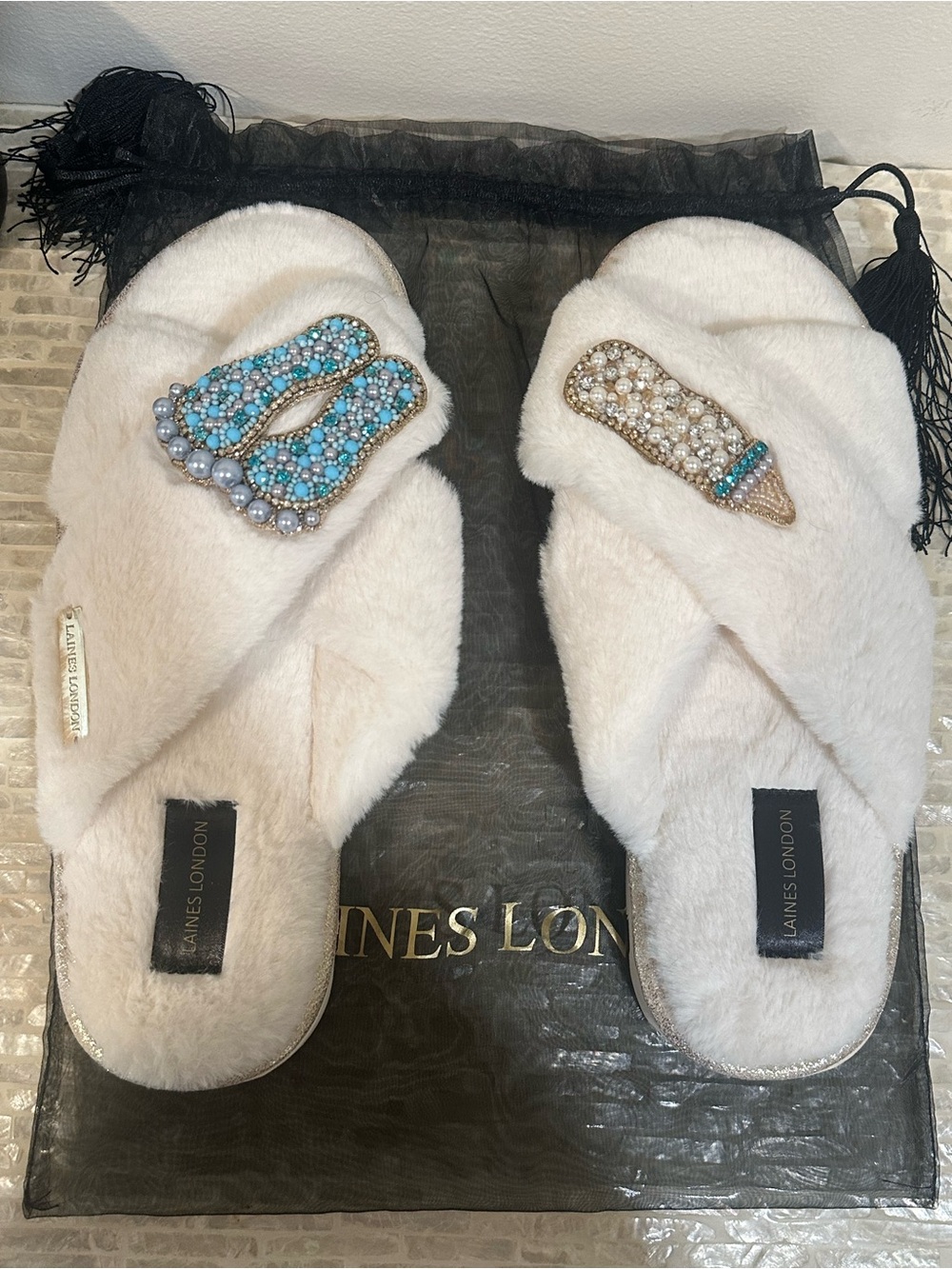 Laines London Cream Baby Boy Slippers
